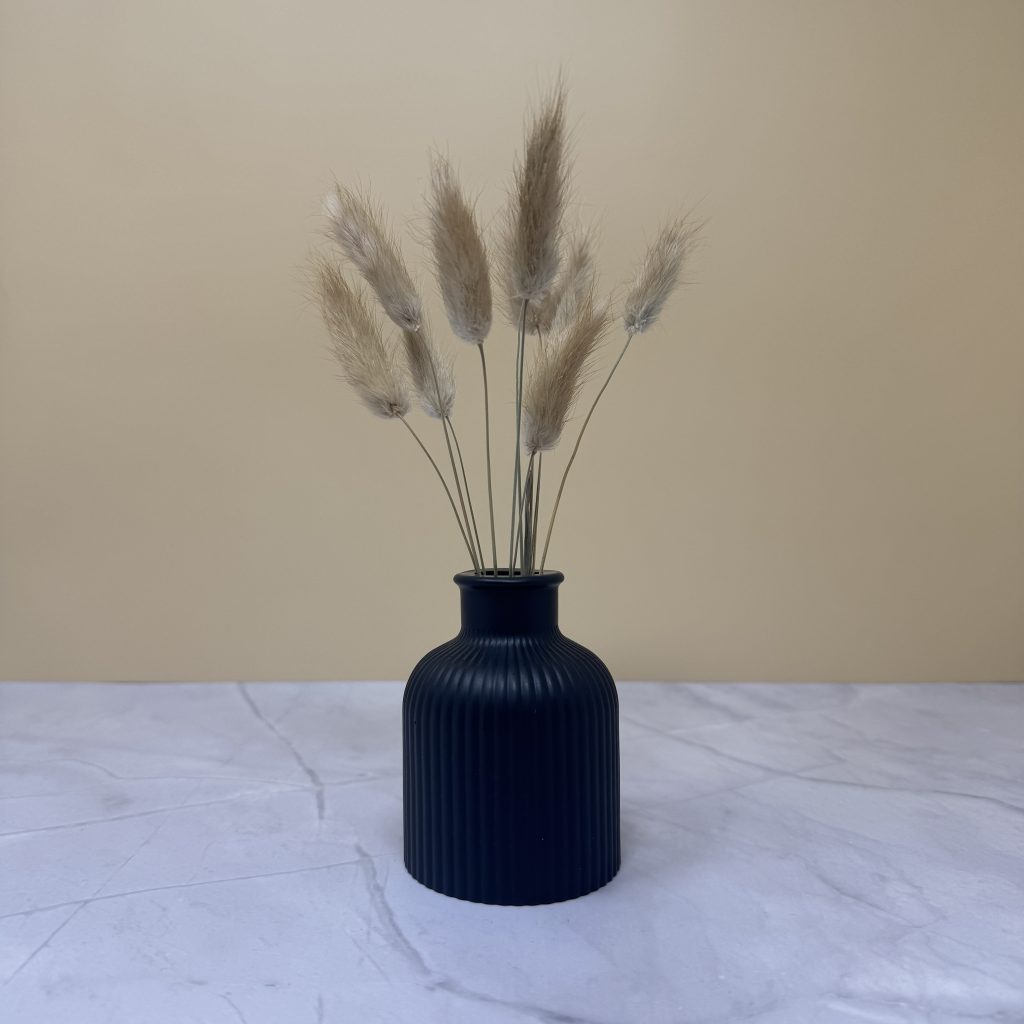 black ribbed handmade vase