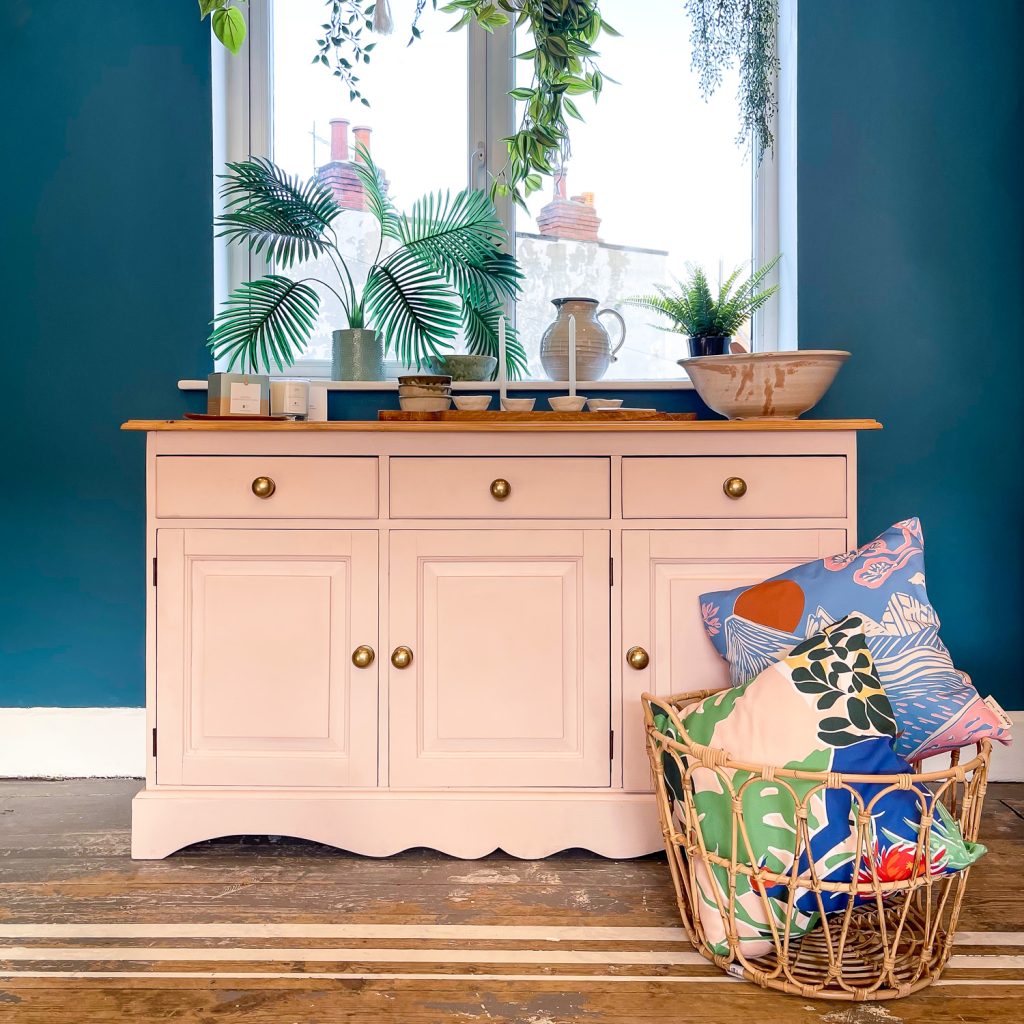 pink upcycled sideboard