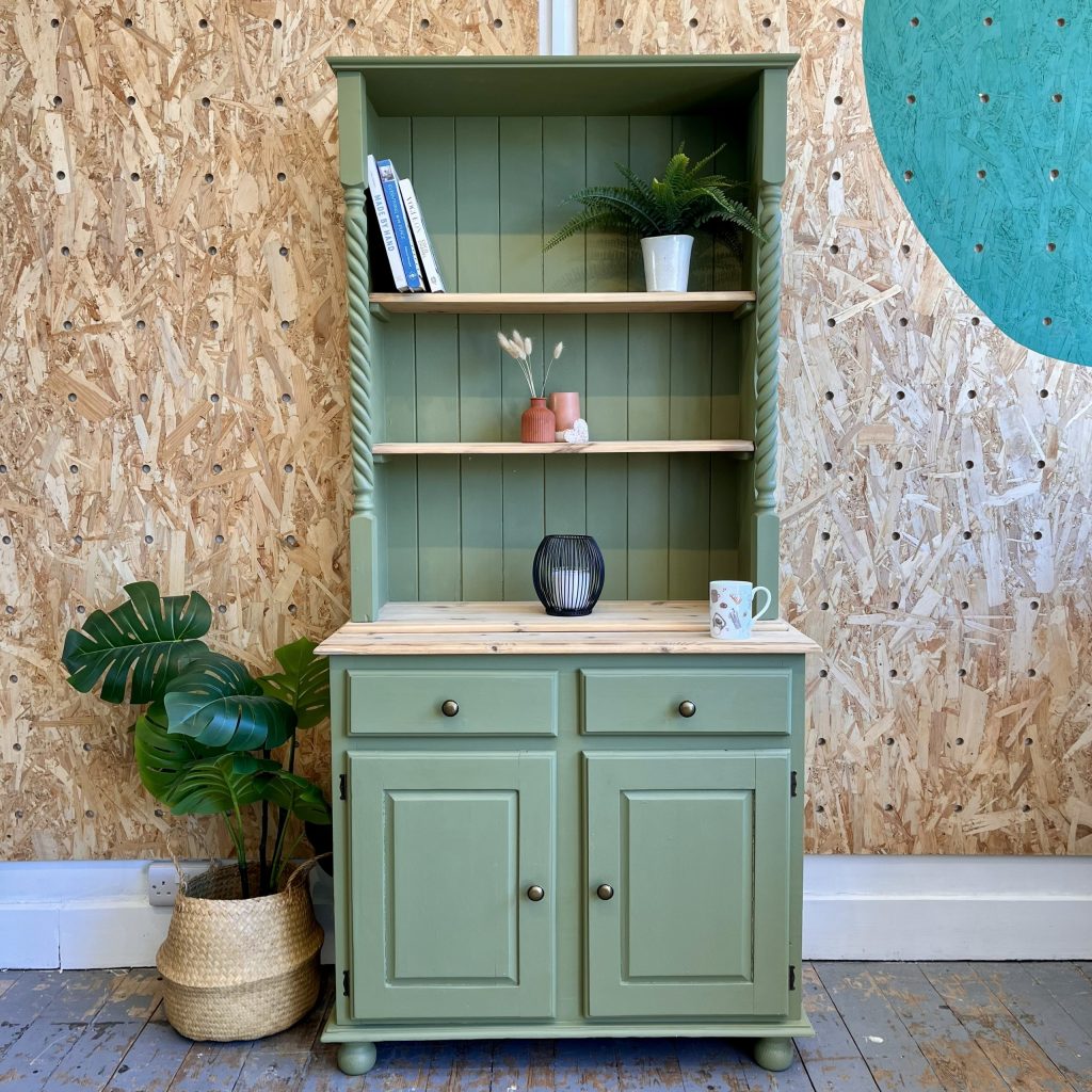 Sage green and natural wood welsh dresser